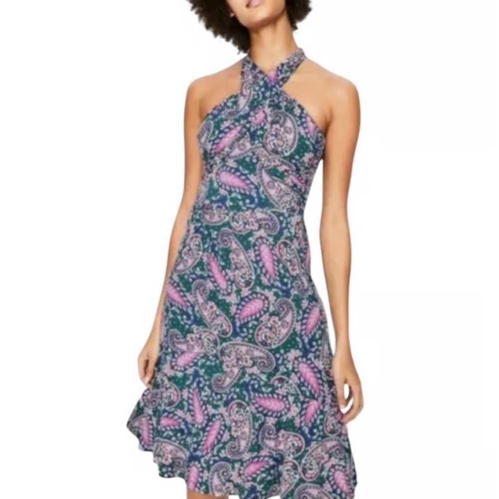 Boden Navy and Pink Paisley Strapless Halter Dress